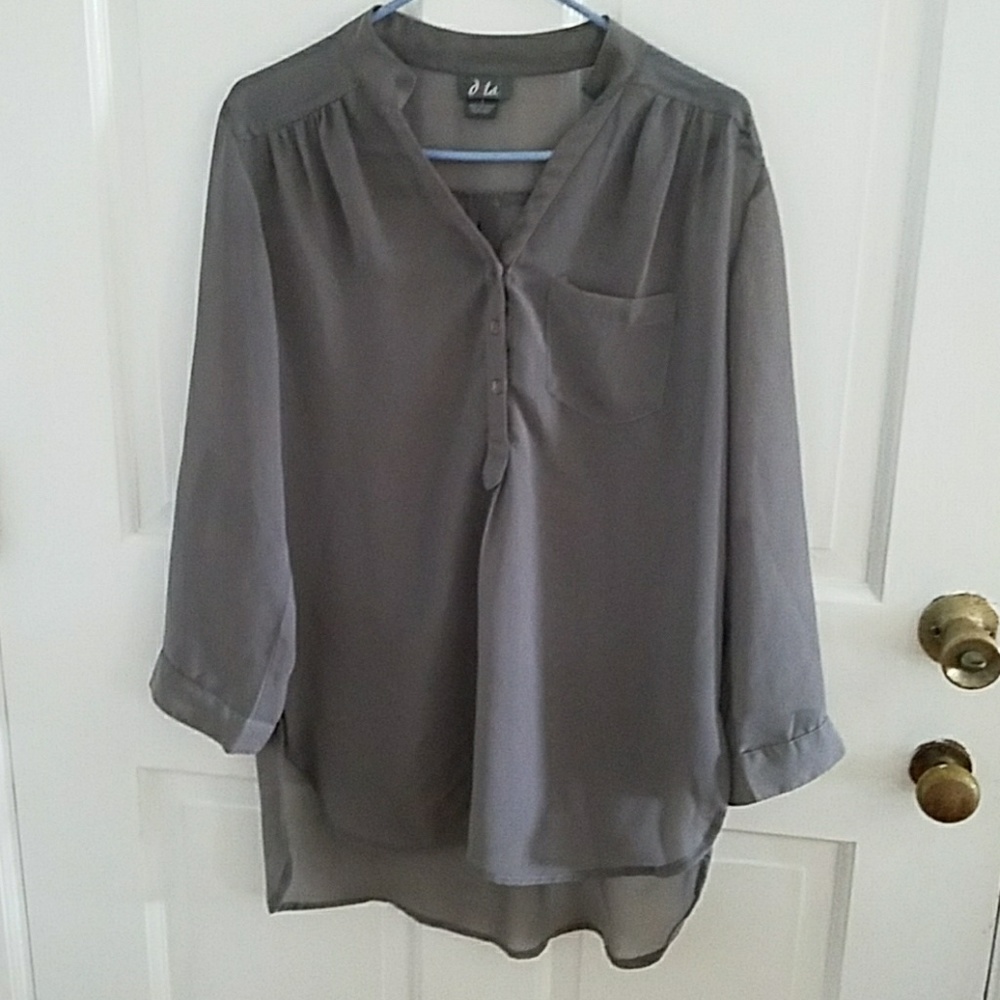 Dots Sheer Gray 3/4 Length Tunic with Buttons L